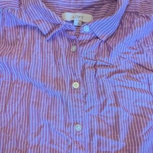 EUC LOFT Women's Large Dolman Everyday Shirt S/S Button Down Purple Stripe